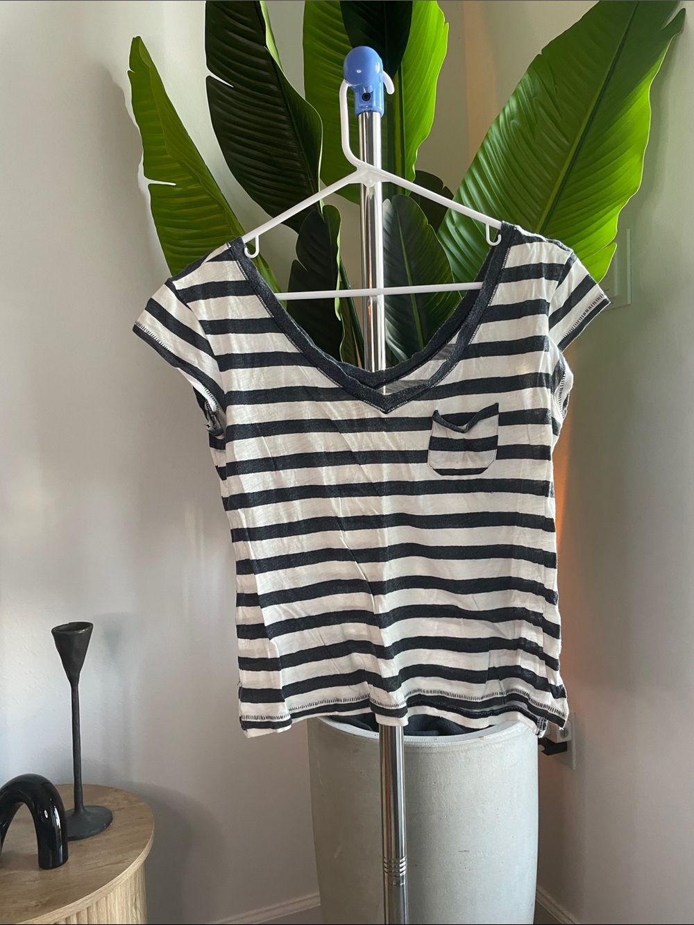 Hollister Black & White Striped V-Neck Tee